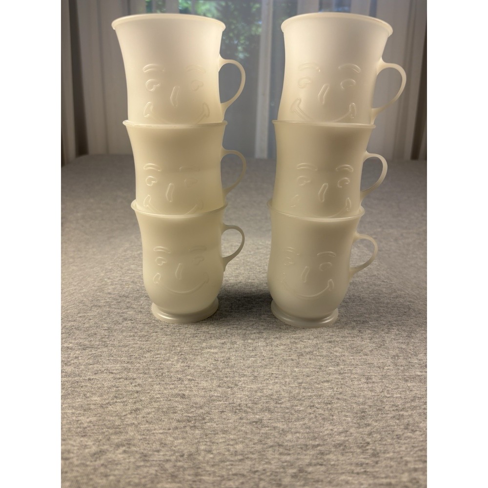 Lot of 6 Vintage 70s Kool-Aid Man Smiling Frosted White Plastic Handled Cup Mug - Picture 4 of 8
